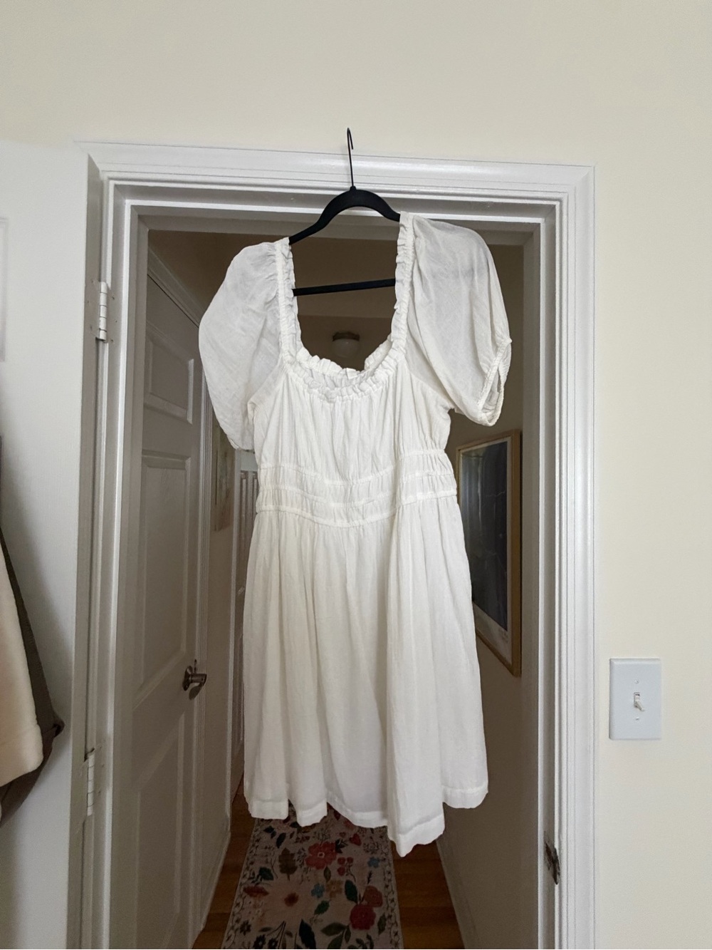 bp White Puff-Sleeve Smocked Bodice Mini Dress
